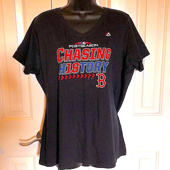 LK NW ⚾️ BLACK 100% COTTON BOSTON RED SOX POST-SEASON V-NECK TSHIRT Women’s 2X - Picture 1 of 5